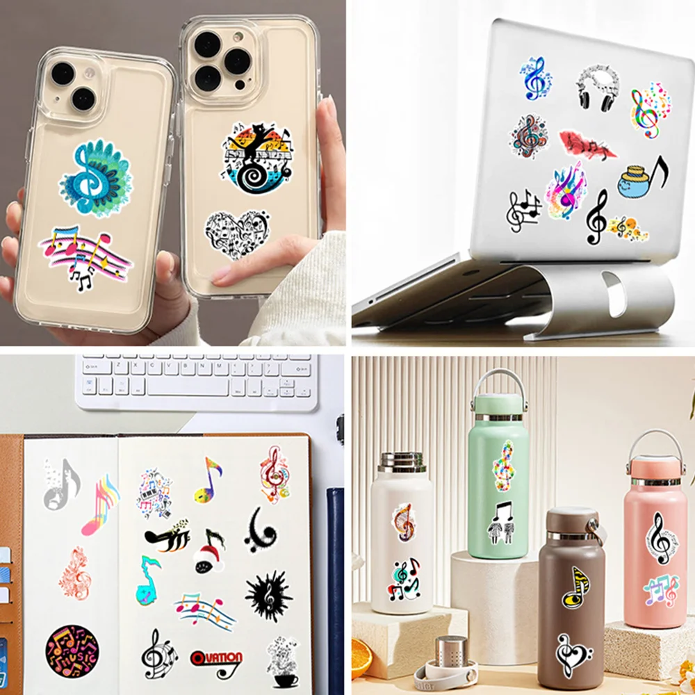 60pcs Aesthetic Music Symbols Graffiti Stickers For Laptop Phone Guitar Suitcase DIY Sticker Retro Scrapbooking Supplies