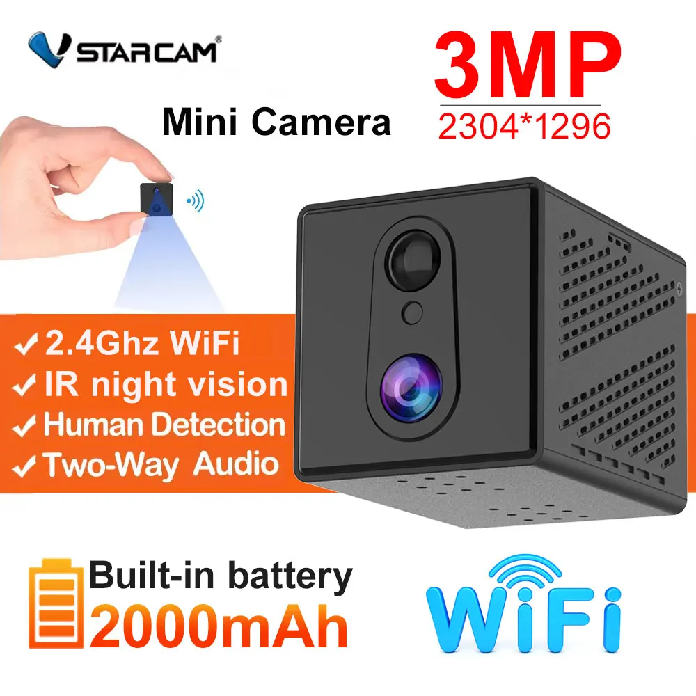 

Vstarcam 3MP 1296P Wi-Fi Мини-камера с аккумулятором малой мощности 2000 мАч Перезаряжаемая IP-камера Двусторонняя аудиосистема обнаружения гуманоидов Маленькая камера