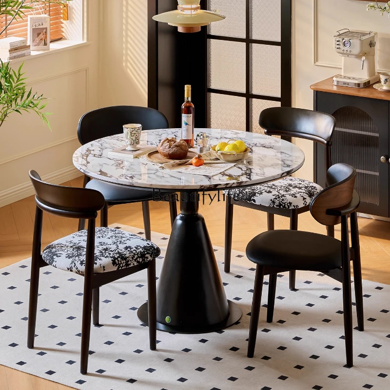 

French Retro Marble Dining Table Vintage Round Dining Table for Living Room Home Use