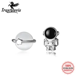 TrustDavis 100% 925 stałe prawdziwe Sterling Opal astronauta Ear Stud gwiazda asymetria na prezent dla kobiet dziewczyn dzieci Lady biżuteria DS3501