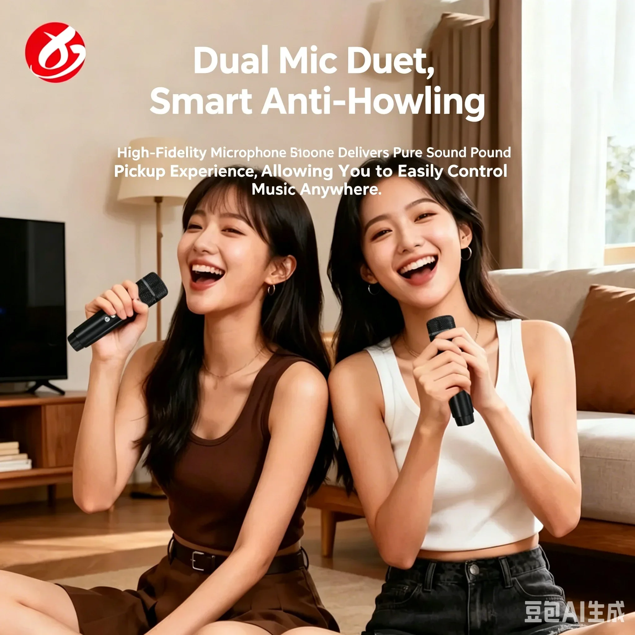 WJ-A920 Portable Karaoke Speaker System Dual Wireless Microphones 40W Bluetooth 5.3 with 3000mAh Battery for Home Party Outdoor