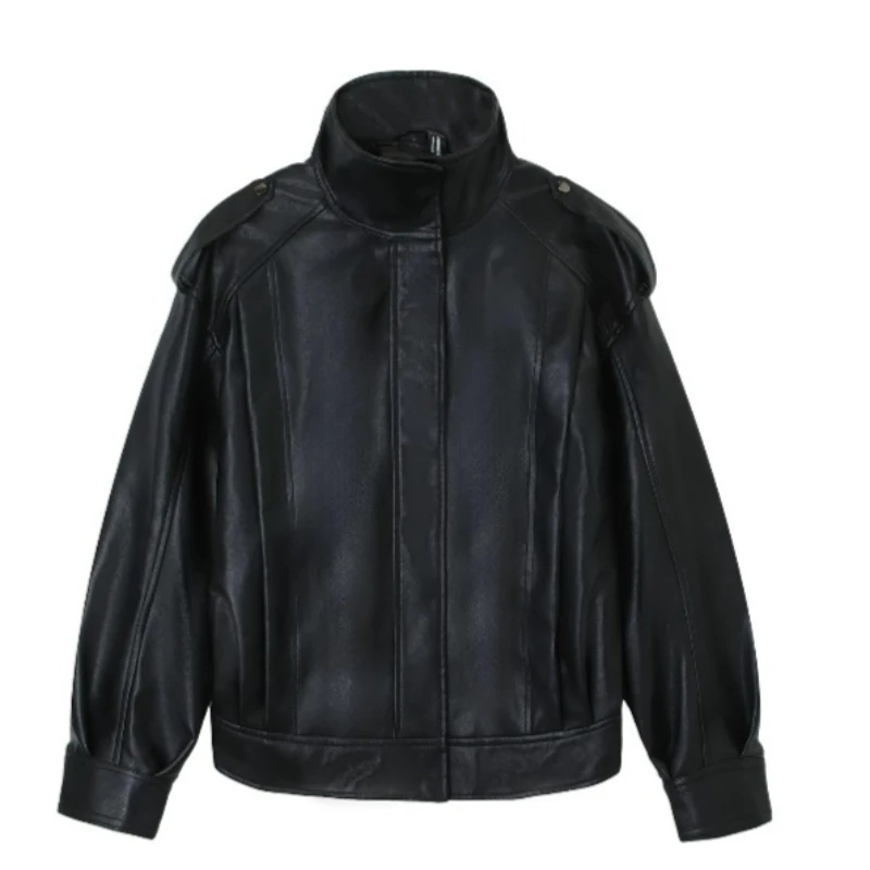 2026 Autumn and Winter New Products European and American Street Fashion Imitation Leather Jacket Stand-up Collar Zipper Top