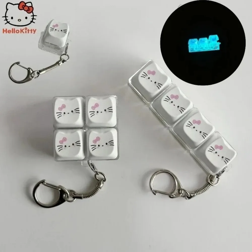 Chaveiro de Teclado LED Kawaii Hello Kitty, Brinquedo Sensorial Anti-stress Luminoso com Clique, Charm de Bolsa de Gato KT Fofo, Presentes