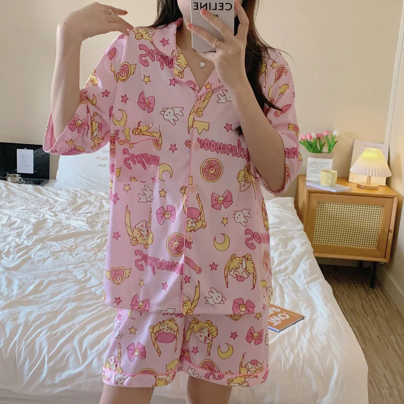 Anime Kawaii Cute Sailor Moon Pajamas Short Sleeved Shorts Loose Comfortable Leisure Sweet Cute Girl Birthday Gift For Children