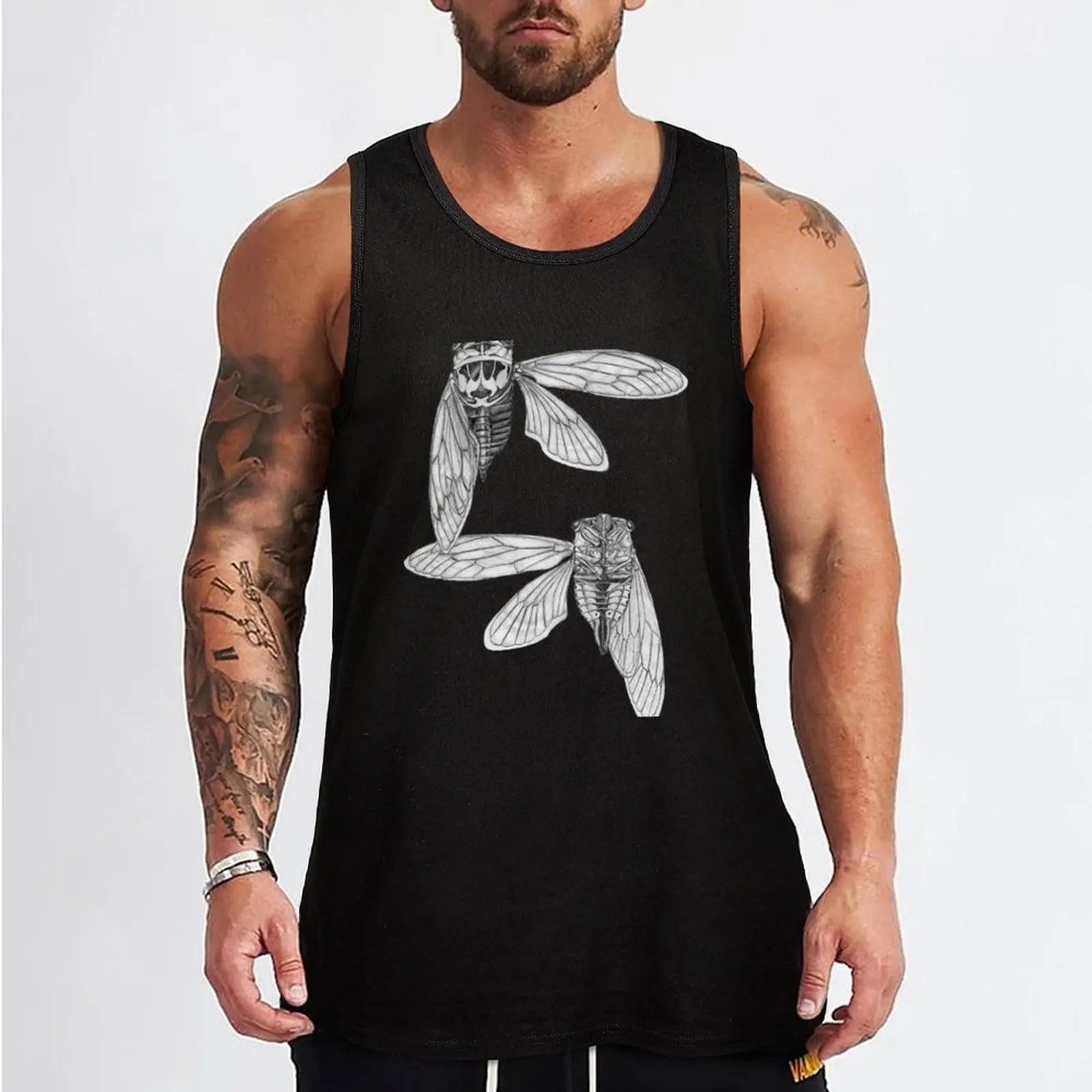 Cicada Study in Black and White Tank Top training weight vest bodybuilding t shirt