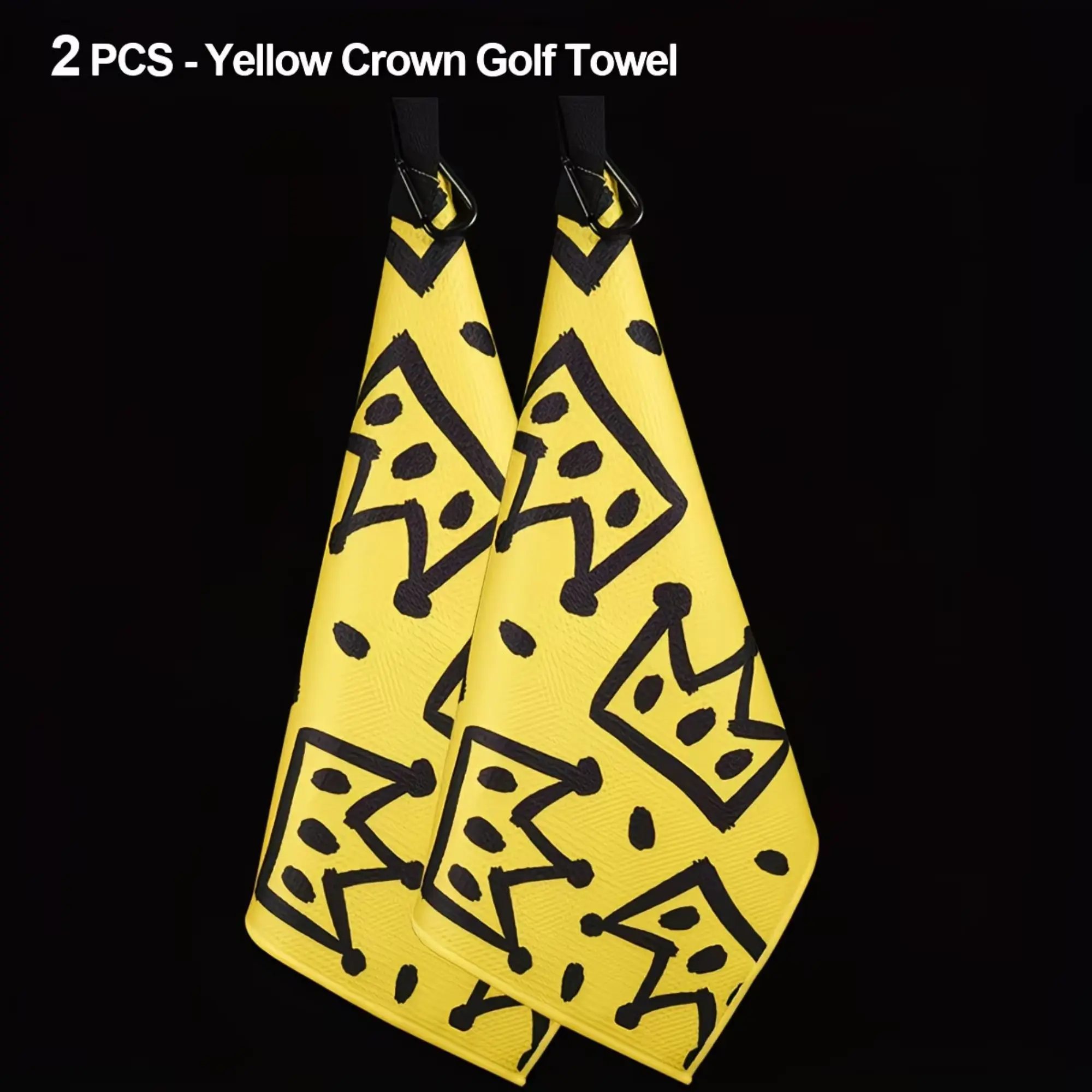 2pcs Yellow King Crown Large Golf Towels Super Absorbent Waffle Fabric, Fast Cleaning, Golf Bowling Lovers Gift