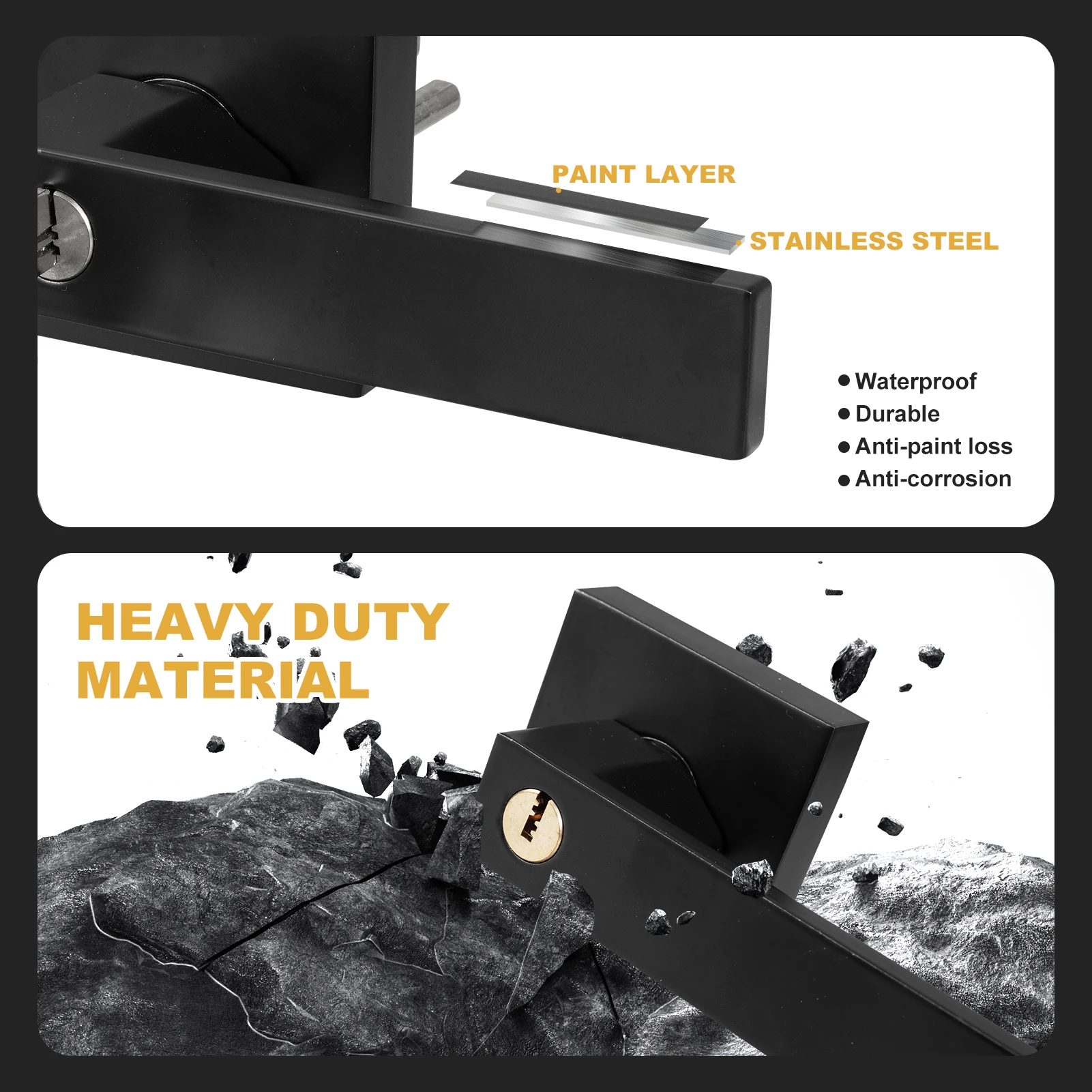 15 ชิ้น Matte สีดําประตู LEVER Handleset,Heavy Duty REVERSIBLE ฮาร์ดแวร์แผ่นสแควร์สําหรับบ้านตู้เสื้อผ้าประตูห้องน้ํา