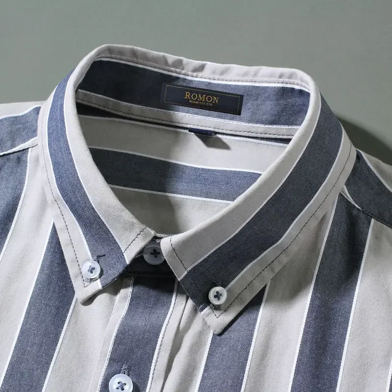 Męska koszula biznesowa na czas wolny Oddychająca bluzka w dużych rozmiarach Czysta bawełna Oxford w paski Haftowana koszula z długim rękawem Wiosna Jesień