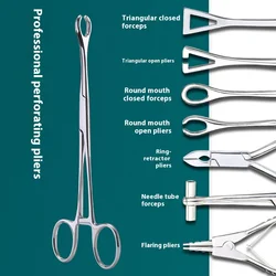 AIQUE Surgical Steel Pliers Forceps Needle Pipe Clamp Tweezers Open Close CBR Ring Plier Ear Belly Nose Medical Tool