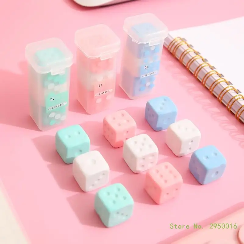 6PC Cubic Eraser Colorful Dices Eraser Easy Erasing Cartoon Rubber Erasers for Kid Gift Christmas Stocking Stuffer