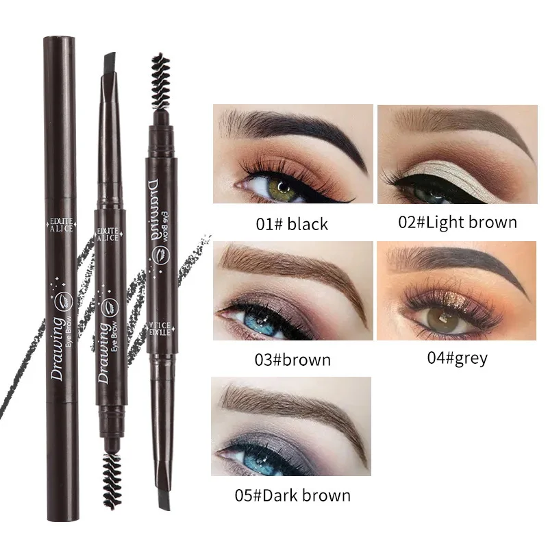 Eyebrow Pencil Eyeliner Set, Double Head Waterproof Eye Brow Pencil with Eyebrow Brush Long Lasting Eye Liner Pen for Women