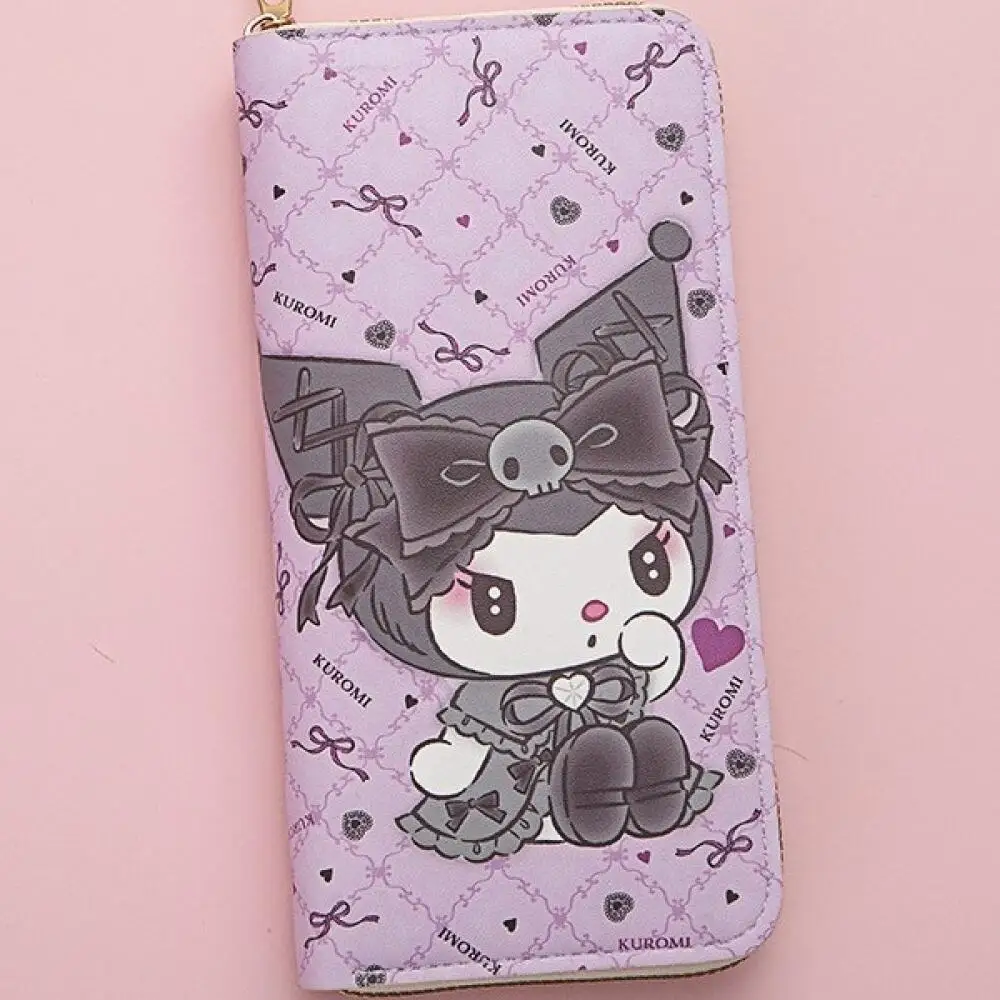 

Длинный кошелек Sanrio Kuromi, студентка, мультфильм Kuromi, свежий кошелек большой емкости для мобильного телефона, сумка для карт на молнии, клатч, новый