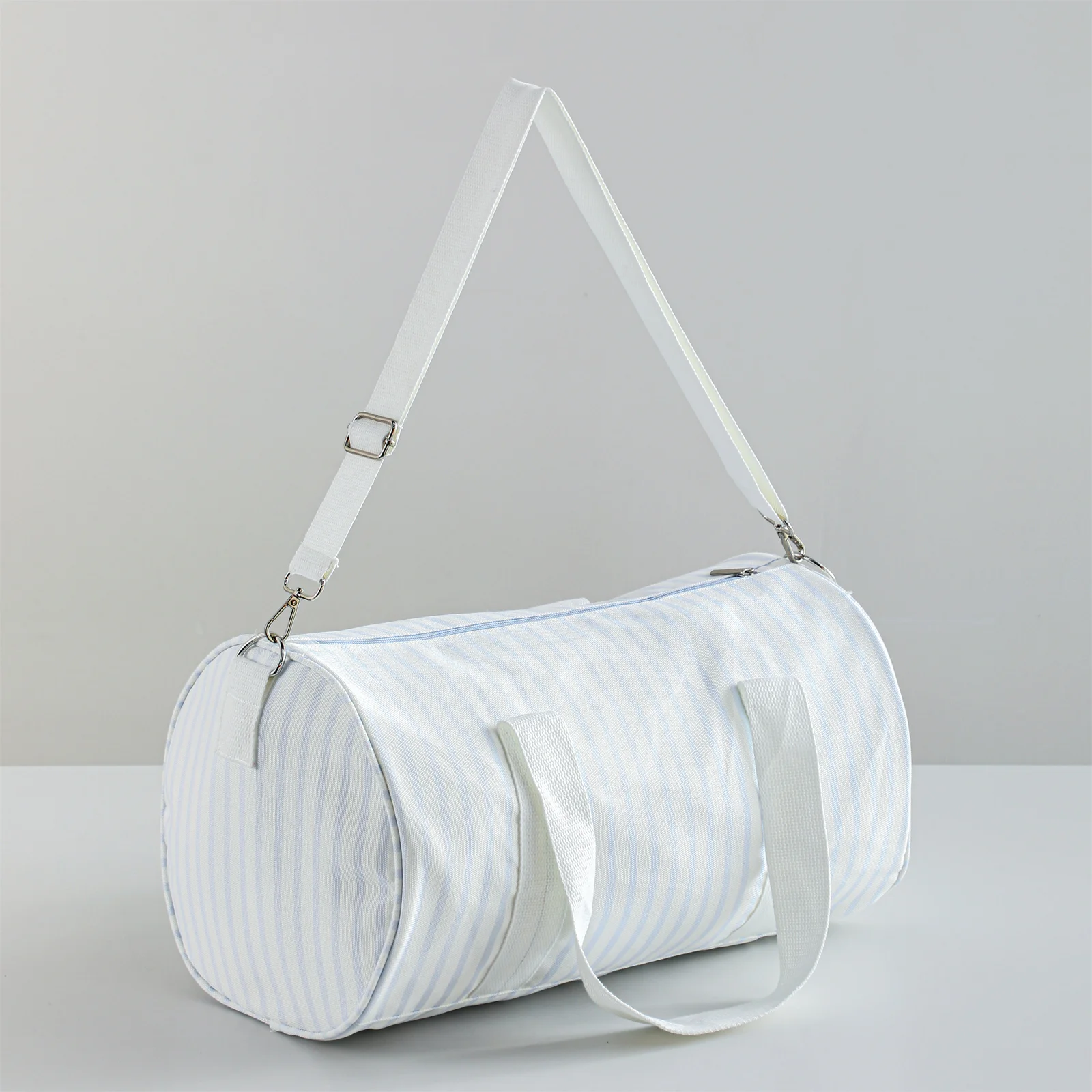 Striped Duffle Bag Women Canvas Embroidery Travel Shoulder Bag With Detachable Adjusted Strap