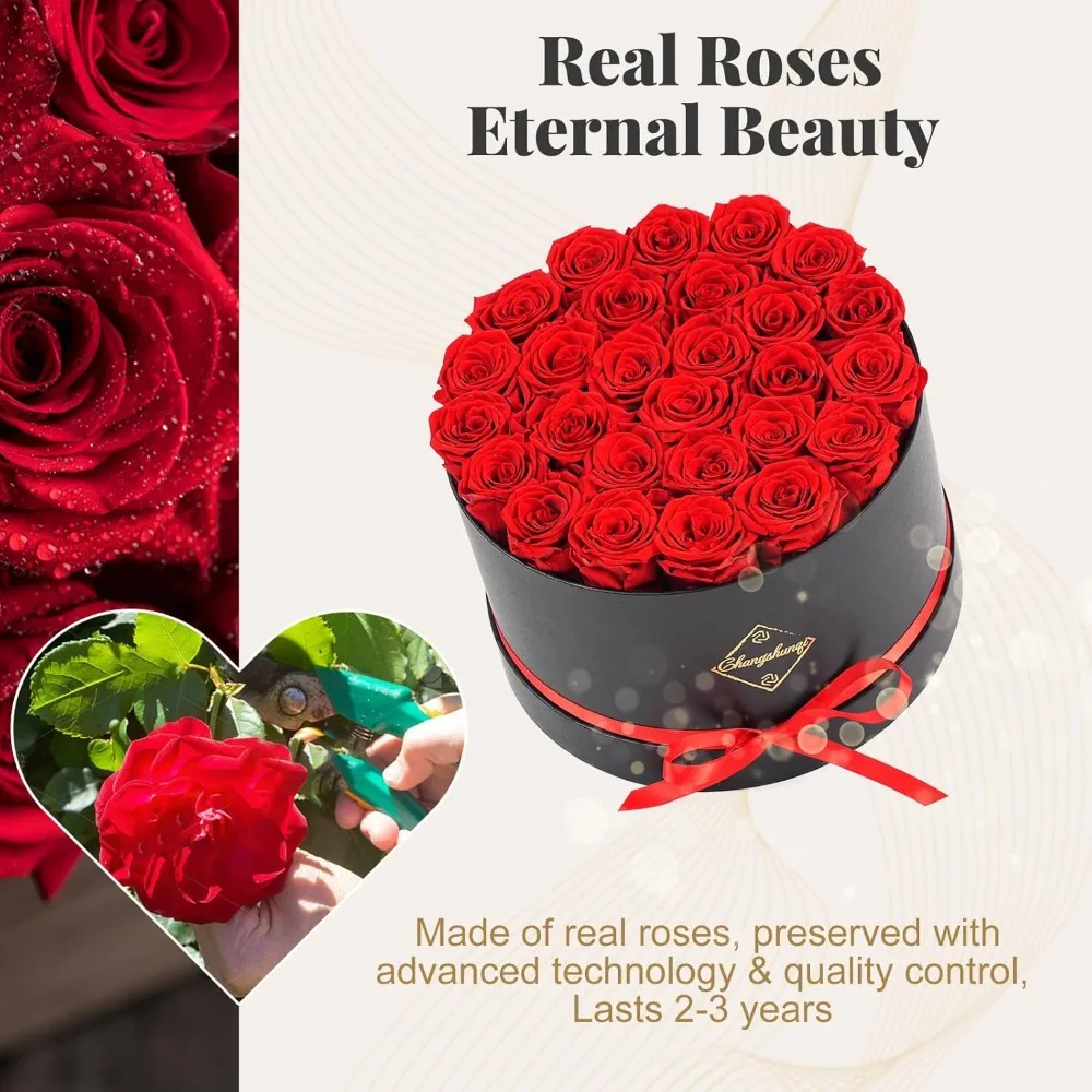 27 ورود محفوظة للأبد في صندوق، زهور حقيقية لهدايا أعياد الميلاد للنساء، الذكرى السنوية، عيد الأم #3