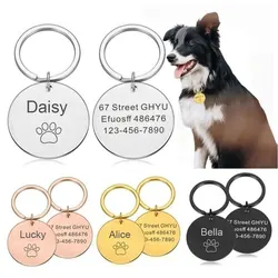 KIYUE ID Tag Custom Name Anti-lost Engraved Record Tel Cat Puppy Personalized Paw Print Medal Pendant Pet Dog Collar Accessory
