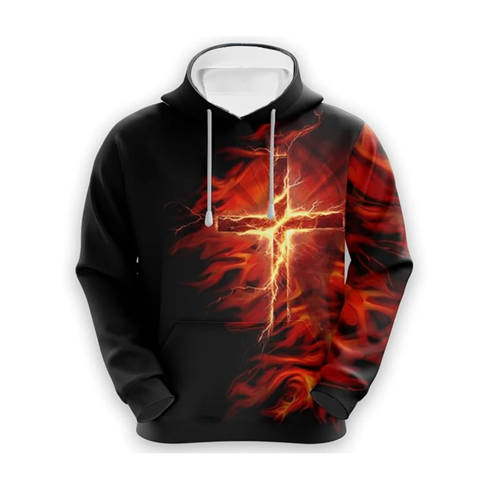 

Men's Long Sleeve Sweatshirt Hoodie Jesus Cross Print Crew Neck Sweatshirt Hooded Sweatshirt Autumn Oversized Men's Clothing