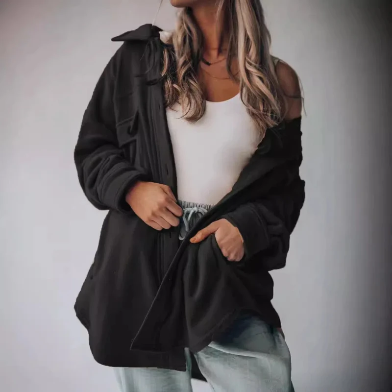 女性のファッショナブルなカジュアル長袖単列カーディガンベルベットセーターウール長袖ジャケット