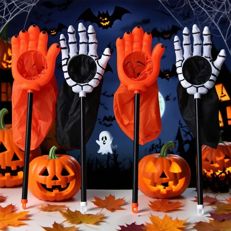 Gruselige Halloween-Kürbis- und Totenkopf-Süßigkeitstüte, Hand-Süßes oder Saures-Tasche für Kinder, Kostümzubehör, Party-Requisiten für Kinder