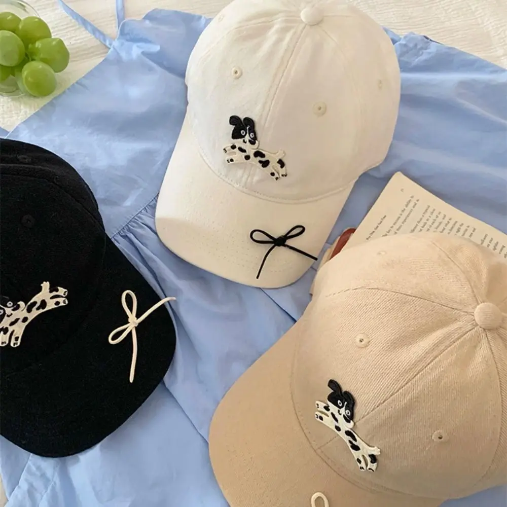 Fashion Spotted Puppy Embroidery Baseball Cap Cotton Bow Sun Hat Visors Snapback Peaked Cap Sports