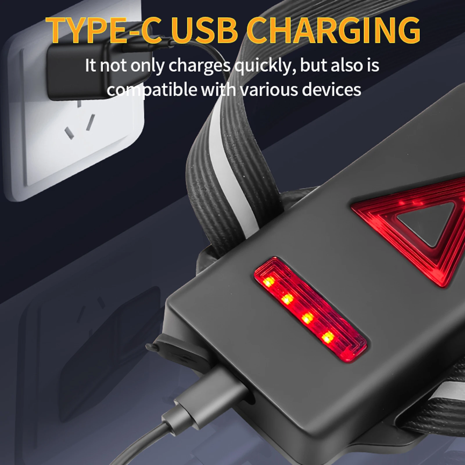 LED Chest Front Multi-Lamp Red Warning USB Rechargeable Night Running Light Triangle Reflective Strap Back Light Backpack Light