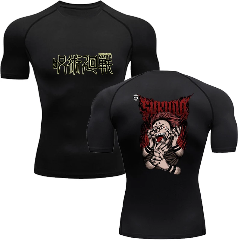 Men's Shirt Fitness Workout Anime Sport Tight Gym T Shirts Athletic Quick Dry Tops Tee Summer