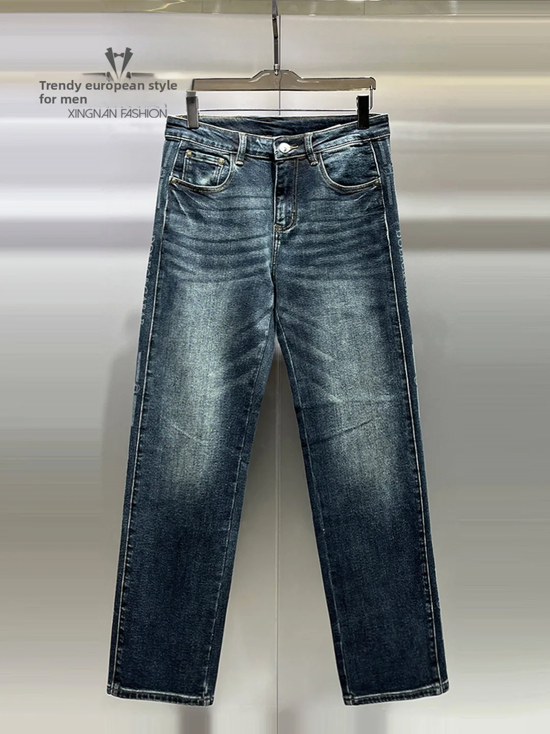 

Men's Fce Lined Straight Leg Jeans Casual Wide Leg Pants Winter Comfortable Breathable Warm Elastic mid Waist Zipper Closure