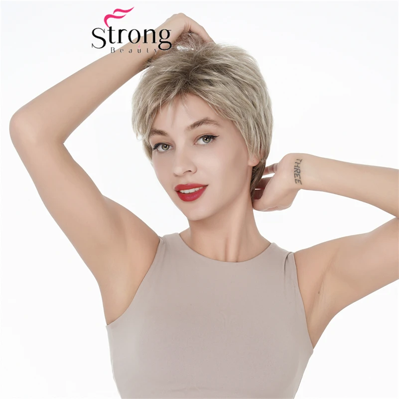 Layered Short Blonde Wig for Women, Chestnut Brown Wigs Natural Straight Hair for Women