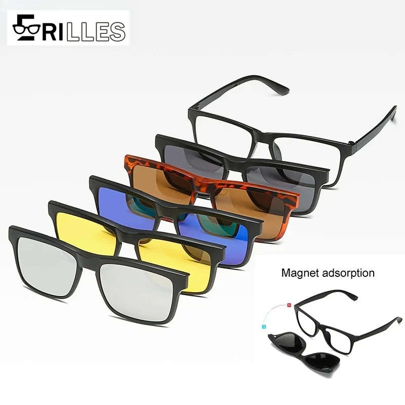 

6 в 1, мужские и женские поляризационные оптические магнитные солнцезащитные очки, магнитный зажим для солнцезащитных очков, поляроидный зажим на оправе солнцезащитных очков