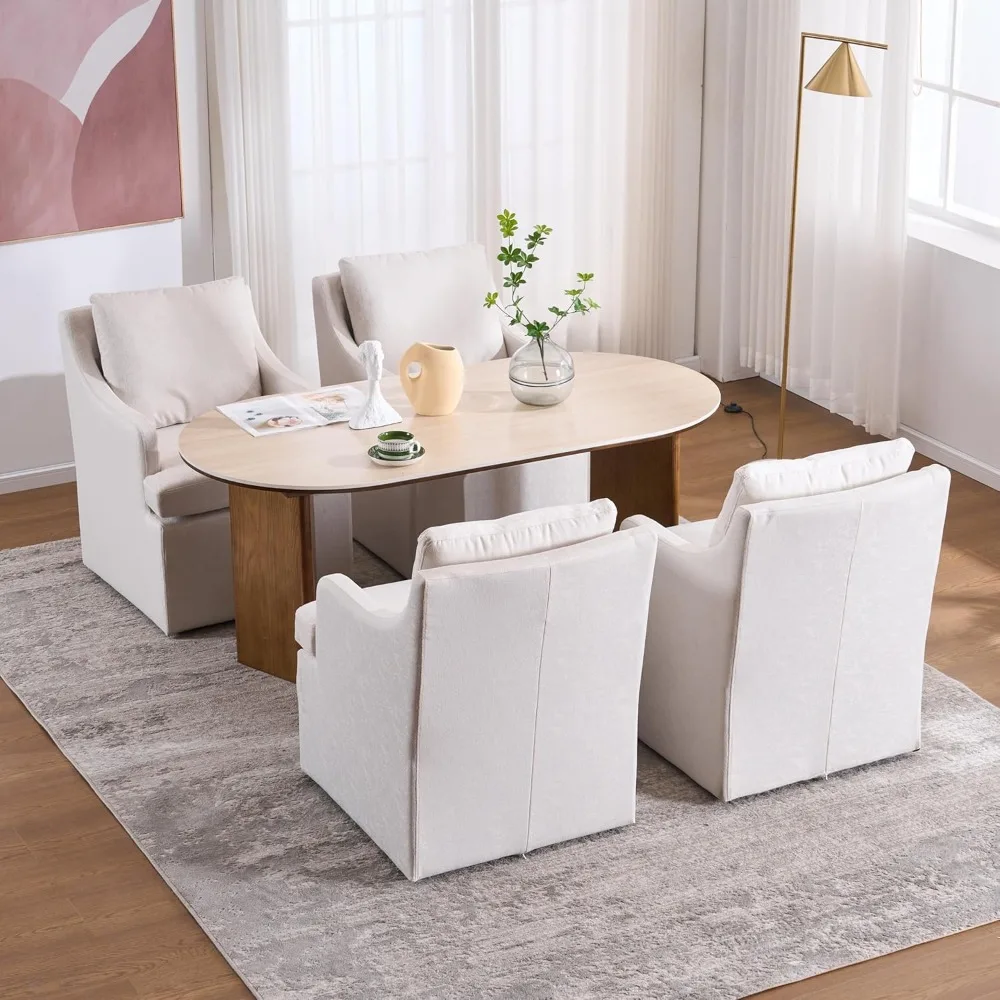 

Upholstered Dining Chairs Set of 4, Linen Kitchen Chair Dinner Chair with 4 Casters, Modern Armchair for Bedroom Reading Room L