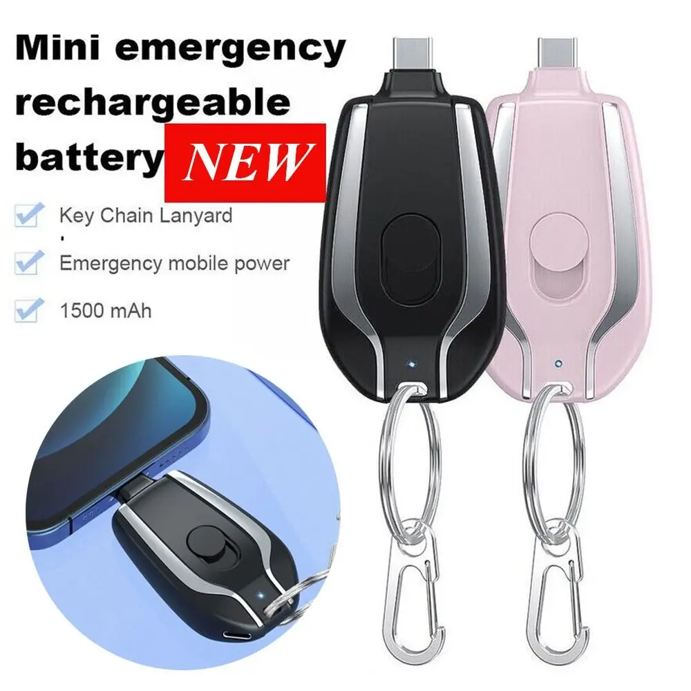 Keychain Portable Charger Compatible with Android 1500mAh Durable Key Chain Phone Charger Type-C Mini Power Emergency Charger