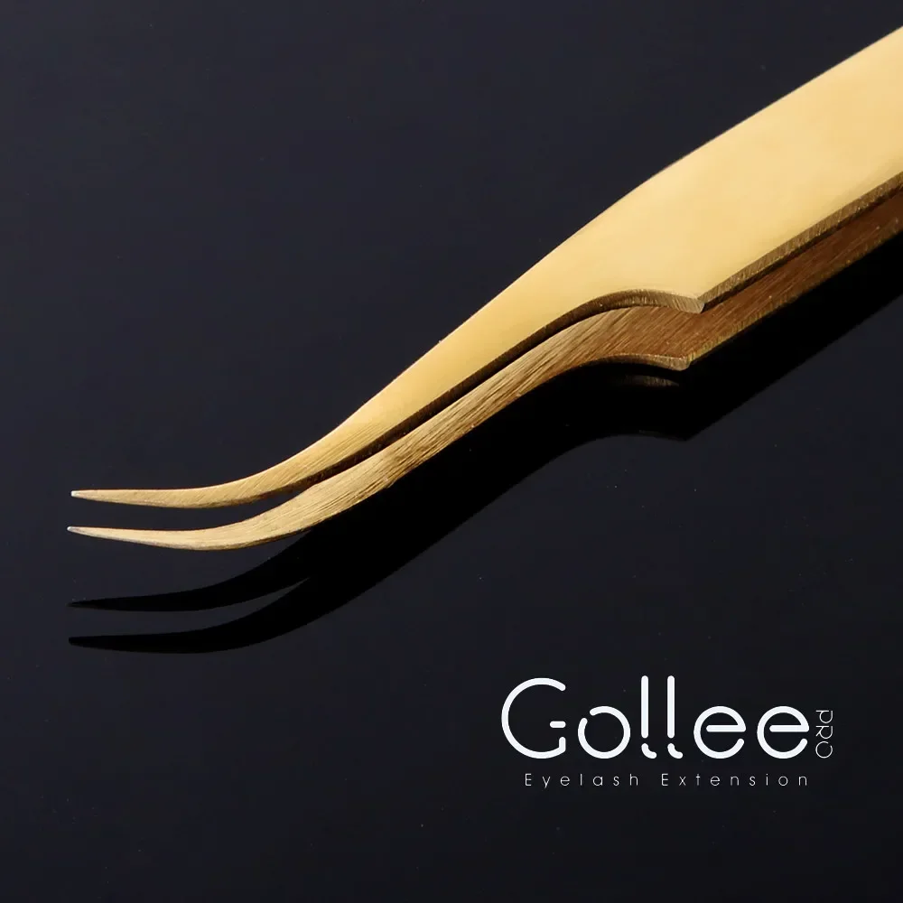 Gollee High Precision Light Weight Gold Plated Tweezers Gold Eyelash Applicator Gollee Gold Lash Tweezers For Eyelash Extension