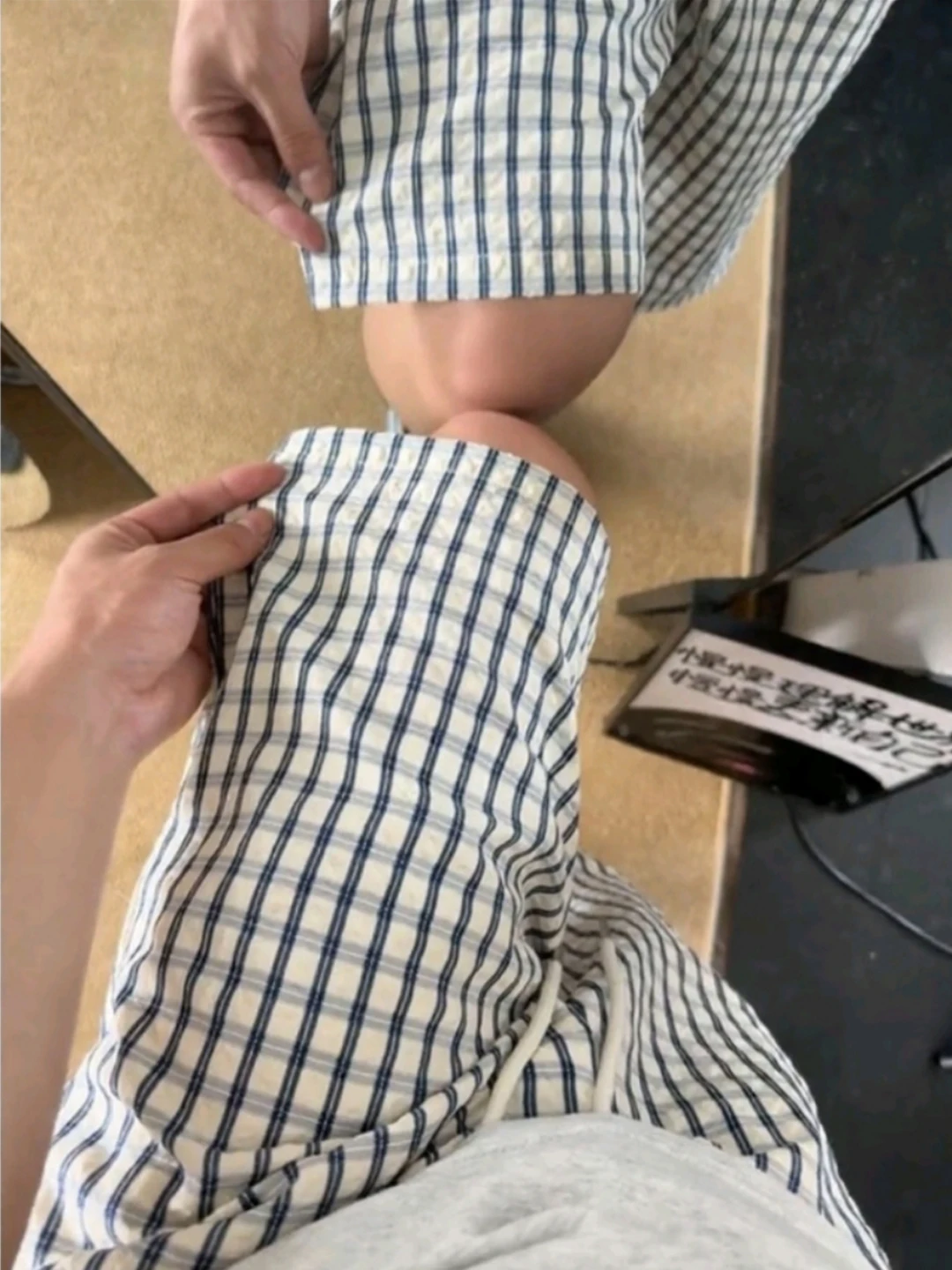 

Qui Dry Ice Silk Men's Summer orts Plaid Outdoor Sports Five-Quarter Length Casual Loose Fit Youthful Energy Straight Leg