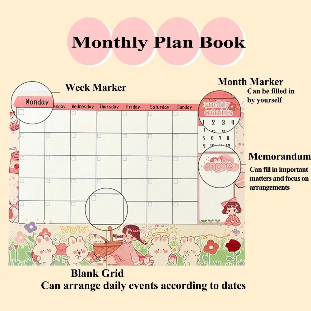 Creative Monthly Task List To Do List Cartoon Rabbit Monthly Task Organizer Colorful Tear-Off Monthly Calendar Planner