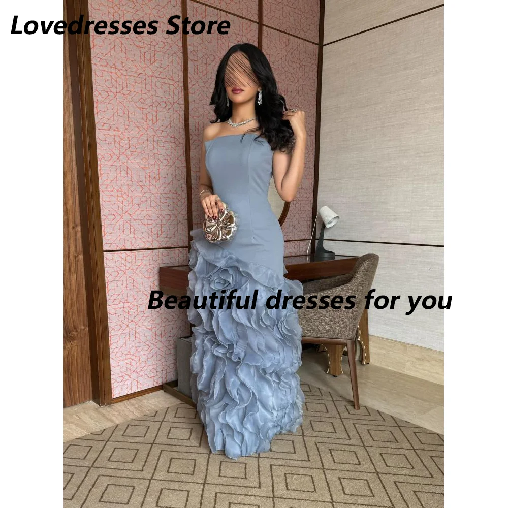 

Elegant Ruffles Evening Dresses for Women Girls Strapless Floor Length Mermaid Prom Gown Formal Party Dresses Customized