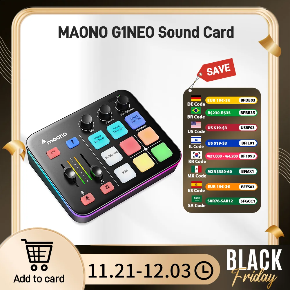 MAONO G1 NEO Gaming Audio Mixer,Custom Sound Effects RGB Streaming with XLR Microphone Audio Interface,for Game Voice,Podcast