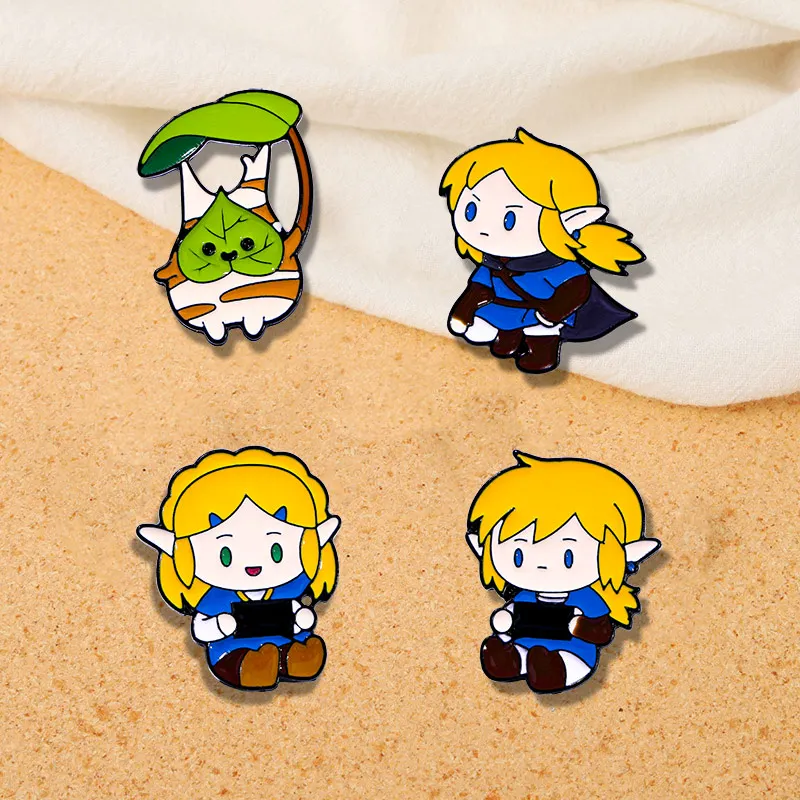 Cute Cartoon Spirit Collection Pins Anime Game Link Figure Enamel Brooches Cheap Jewelry Wholesale