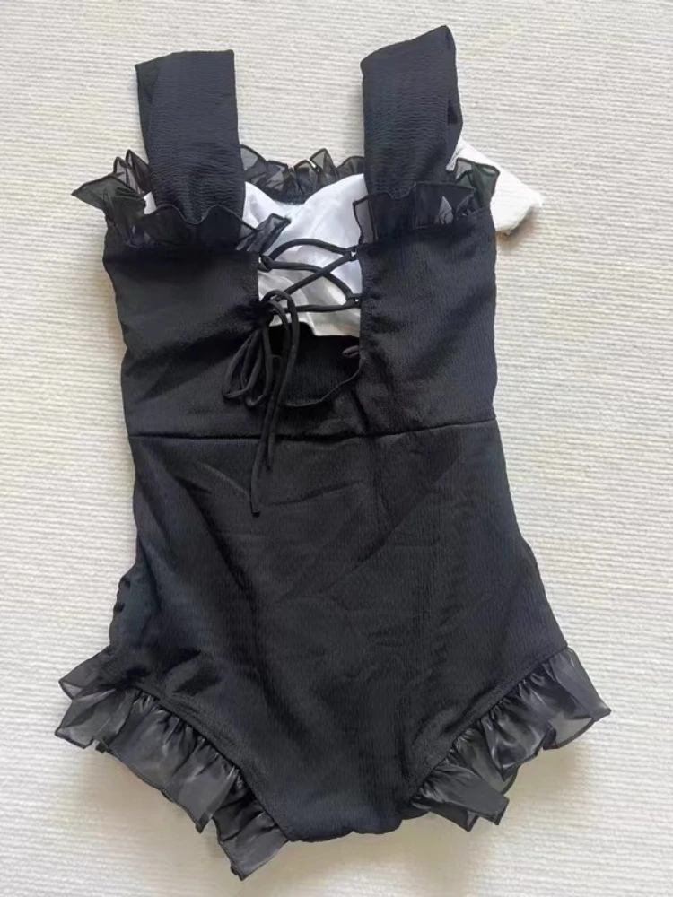 Traje de baño de una pieza para niña, traje de baño de Color sólido, ajustado, Sexy, Fairycore, moda coreana, elegante, a la moda, piscina, Ins