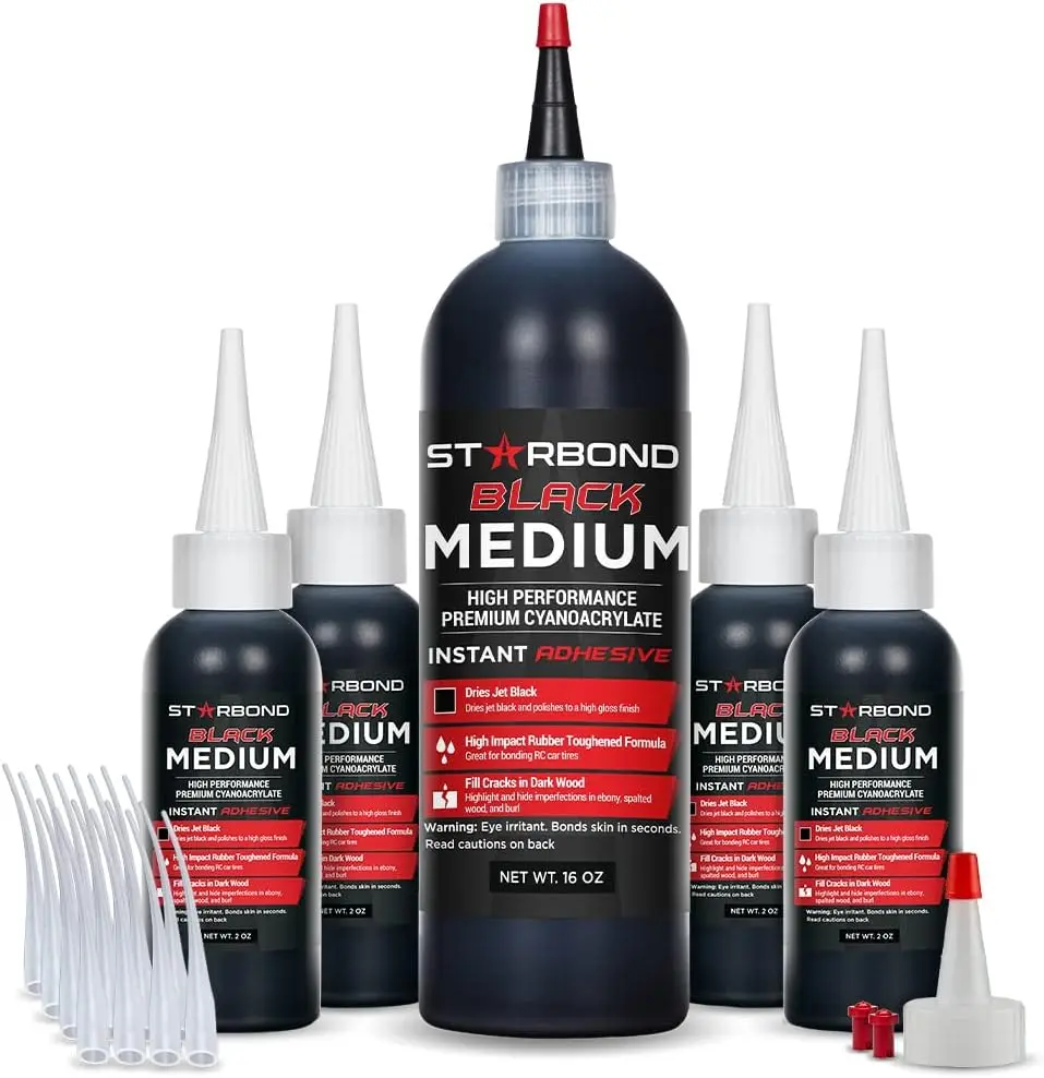 mium Grade Cyanoacrylate (Ca) Super Glue By Starbond - 16 Oz Complete Refill Kit (453-Gram) - Black Medium Crack Filler 150