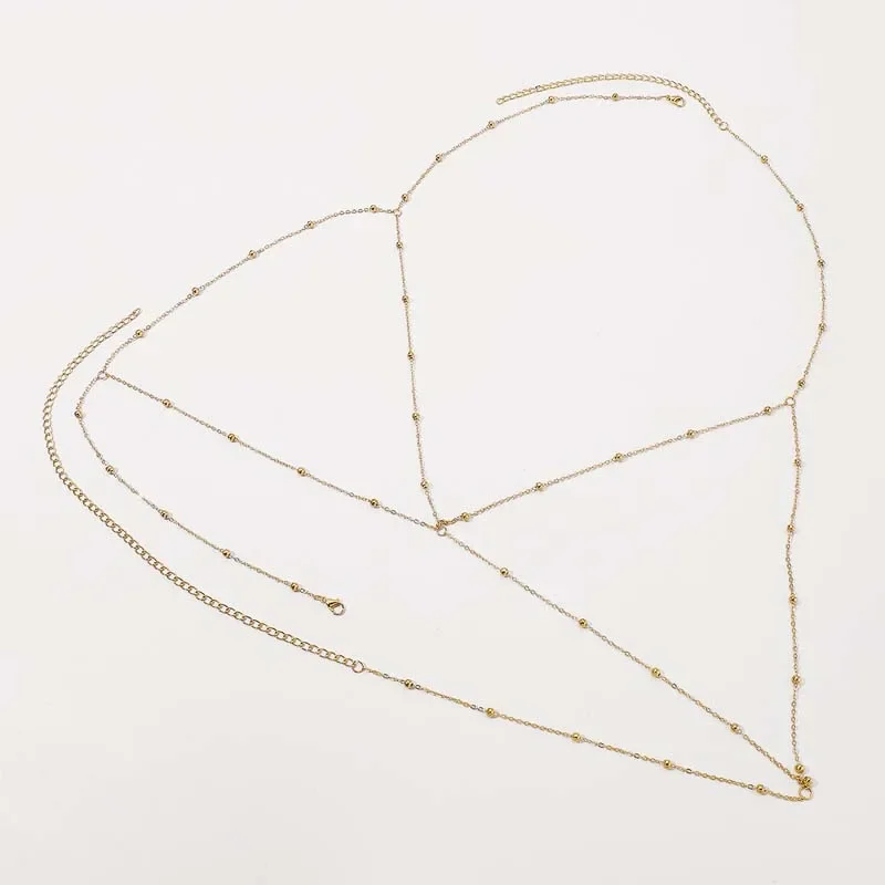 مثير الذهب اللون مطرز الصدر سلسلة للنساء 2025 جديد مبالغ فيه المعادن الخرز المستديرة رقيقة سلسلة الجسم سلسلة هدايا مجوهرات الحفلات