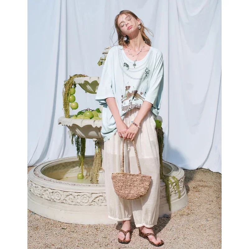 ELFSACK  Oversized Casual T‑Shirt with Cheetah Cherry Graphic , Short Sleeve Relaxed Tee