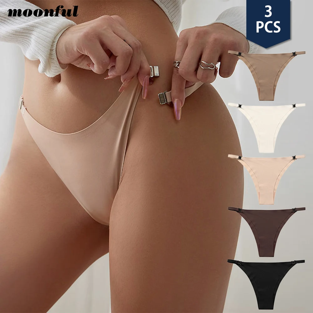 3PCS Seamless Panties for Women Low Waist Brief Silk Underwear with Clasp Thin Sexy Bikini Female Underwear Girl Underpant