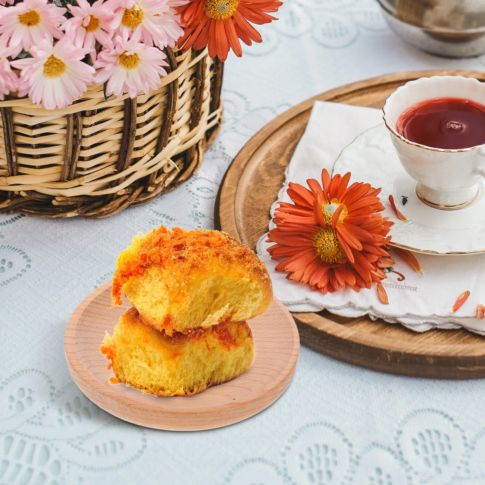 

2Pcs High Quality Wooden Snack Plate Round Shape Dessert Container Long Lasting for Daily Use Parties Party Snack Plate