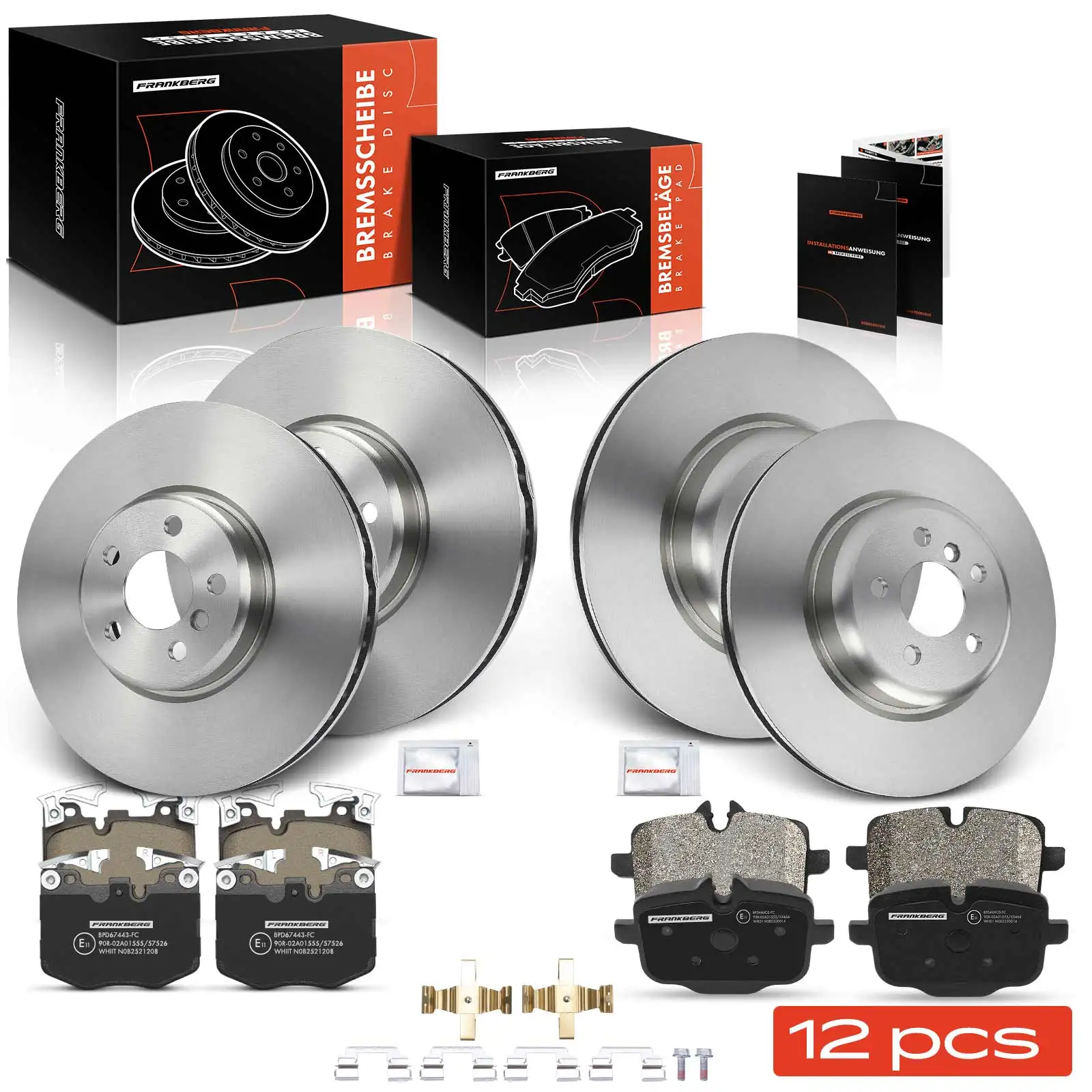 Frankberg 4x Disques de frein + 8x Plaquettes de frein Essieu avant et arrière pour BMW G30 G32 G11 34207915314 34212449304 42431WAA04