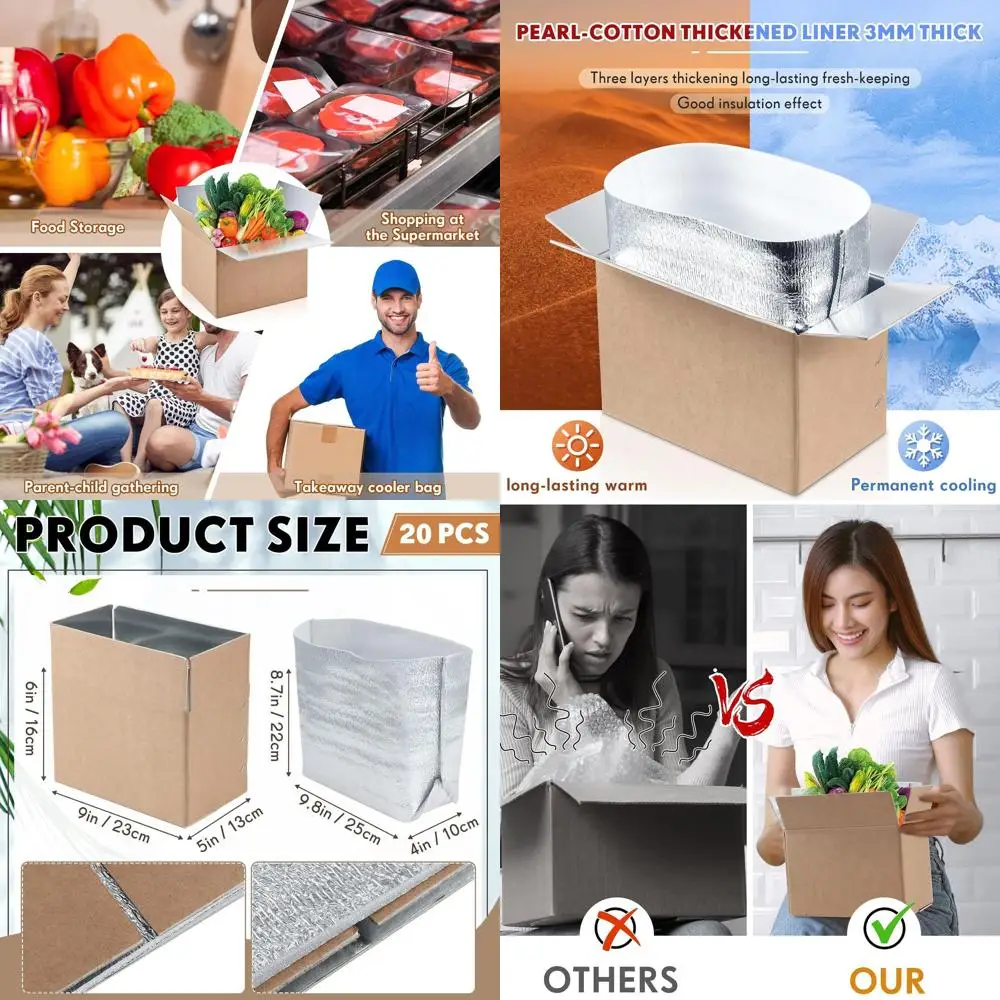 

Упаковка из 20 двойных изолированных транспортировочных коробок с алюминиевой фольгой, 9x5x6, многоразовые термоотправки для холодных предметов
