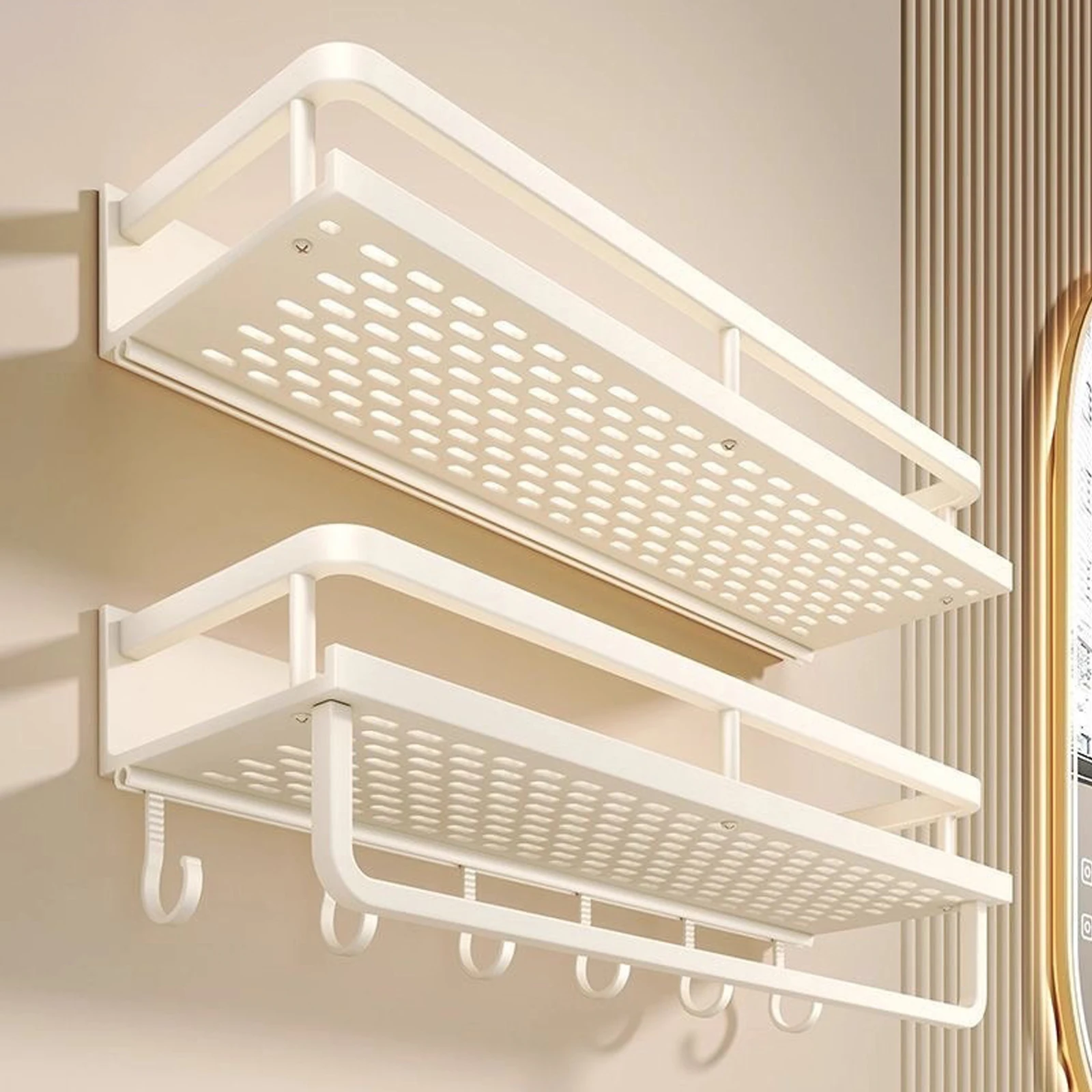 Punch-Free Bathroom Rack Bathroom Shelf Toilet Space Aluminum No Drill Hanging Rack Bathroom Organizer Hang On the Wall