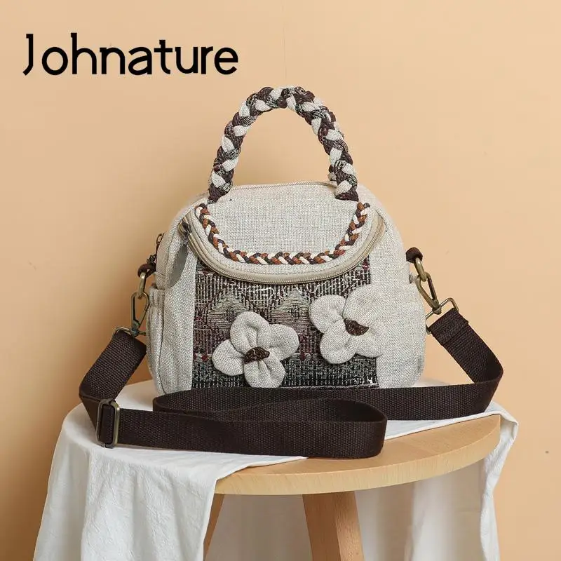 

Johnature Ethnic Style Colorful Cotton And Linen Handbag Women Bag 2024 New Versatile Leisure Cloth Shoulder & Crossbody Bags