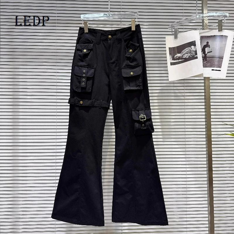

Punk Dark Hot Girl Metal Rivet Pocket Women's Bell-bottoms 2026 Spring New Sweet Cool Slimming Loose Versatile Overalls Ladies