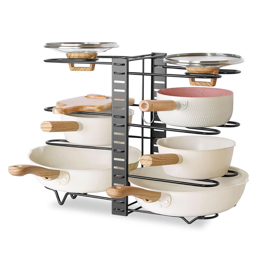 

Регулируемая подставка для кастрюль, кухонная подставка для хранения кастрюль из нержавеющей стали, многоярусный органайзер для кастрюль и сковородок для кухни