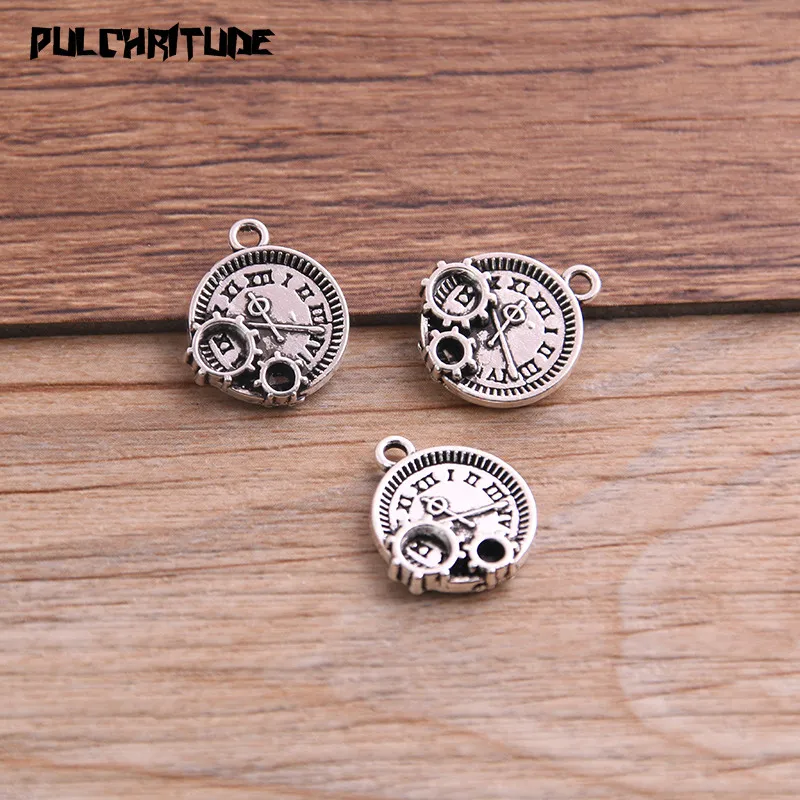 12PCS 14*16mm Two Color Vintage Metal Zinc Alloy Steampunk Clock Charms Fit Jewelry Pendant Charms Makings