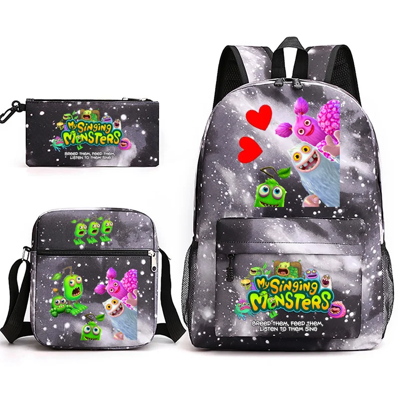 Popular Creative My Sing Monsters 3D Print 3pcs/Set pupil School Bags Laptop Daypack Backpack Inclined shoulder bag Pencil Case